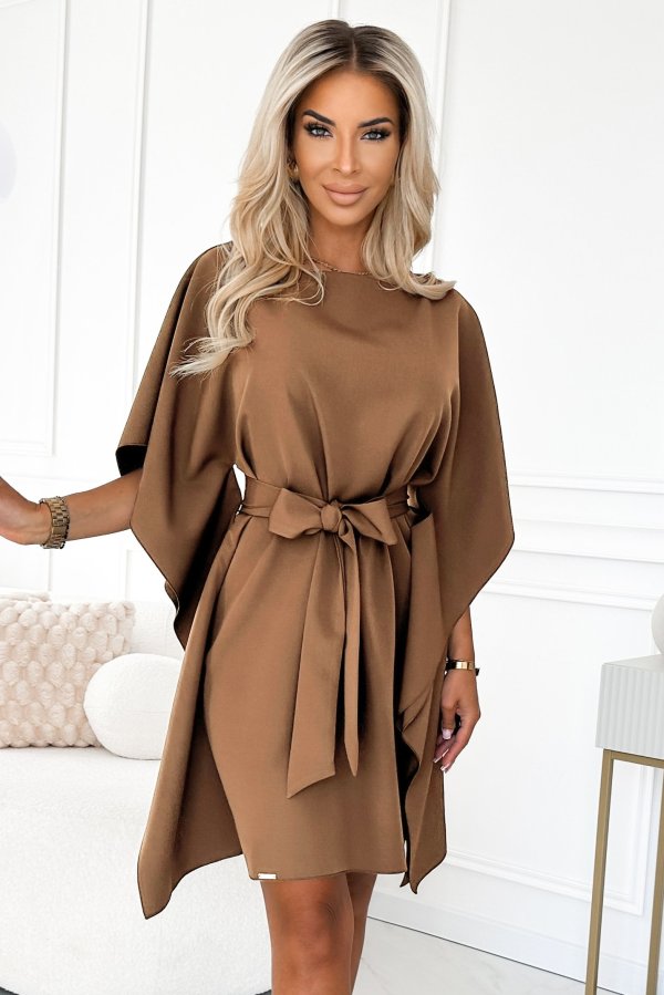  287-39 SOFIA Butterfly dress with a tie waist - cappuccino 