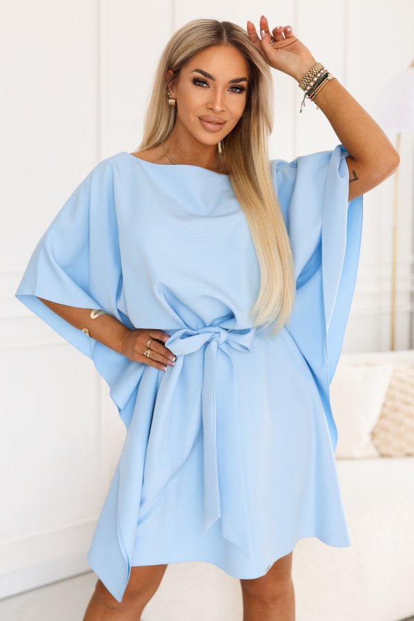  287-43 SOFIA Butterfly-style dress with a tie waist - light blue 